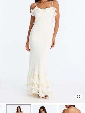 Fashion Nova Ivory Ruffle-Trim Spaghetti Strap Maxi Dress